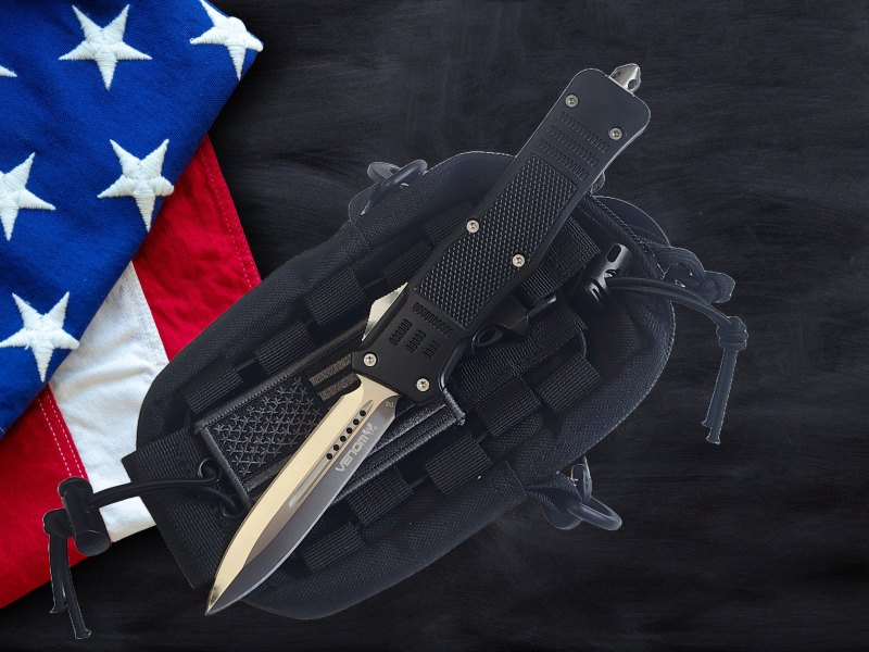 Venom 4TR ELITE Tactical OTF Knife - Black/Silver (Satin Double Edge 3.4").
