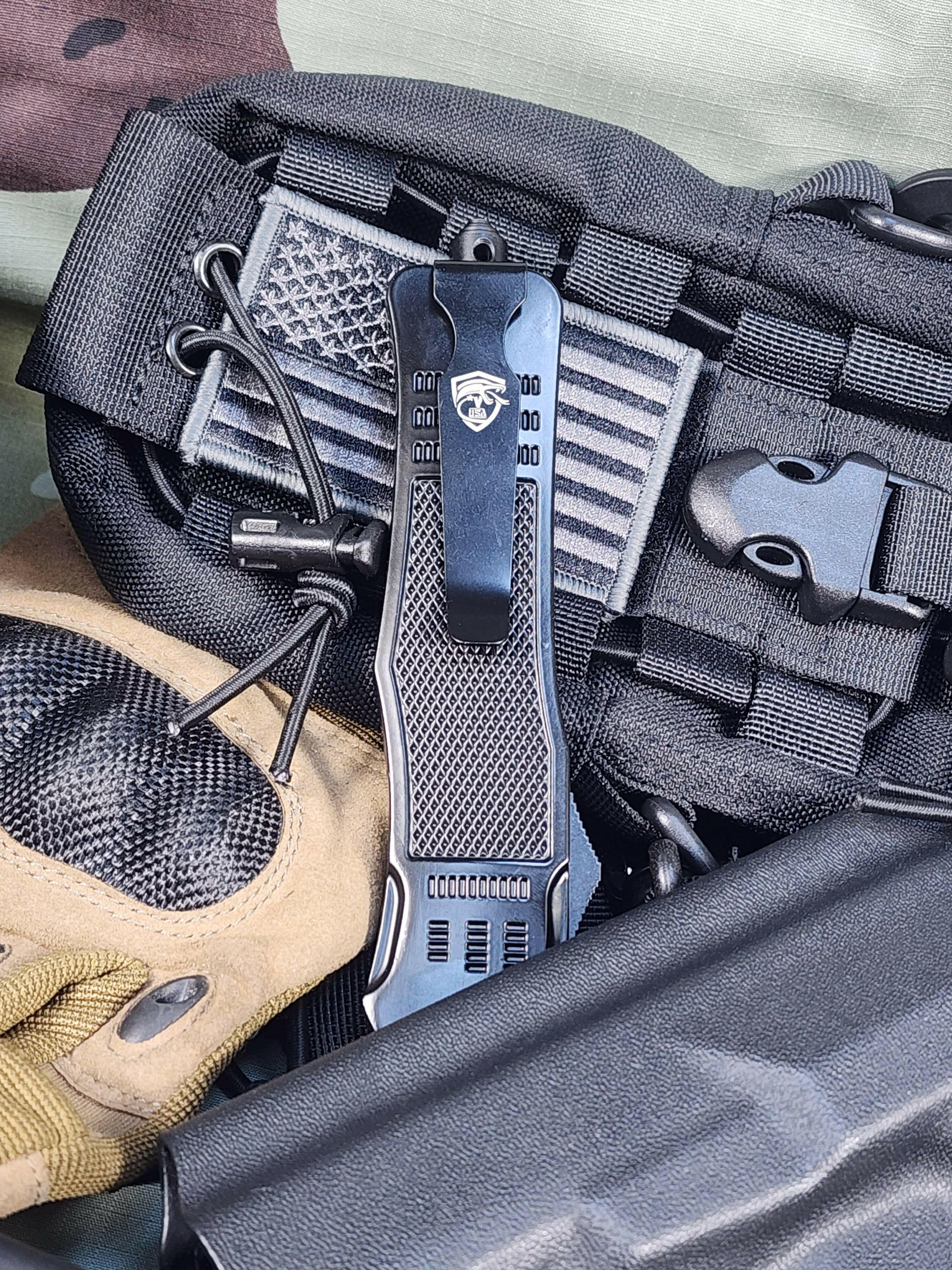 Venom 4TR ELITE Tactical OTF Knife - Black (Satin Tanto Par Ser 3.4").