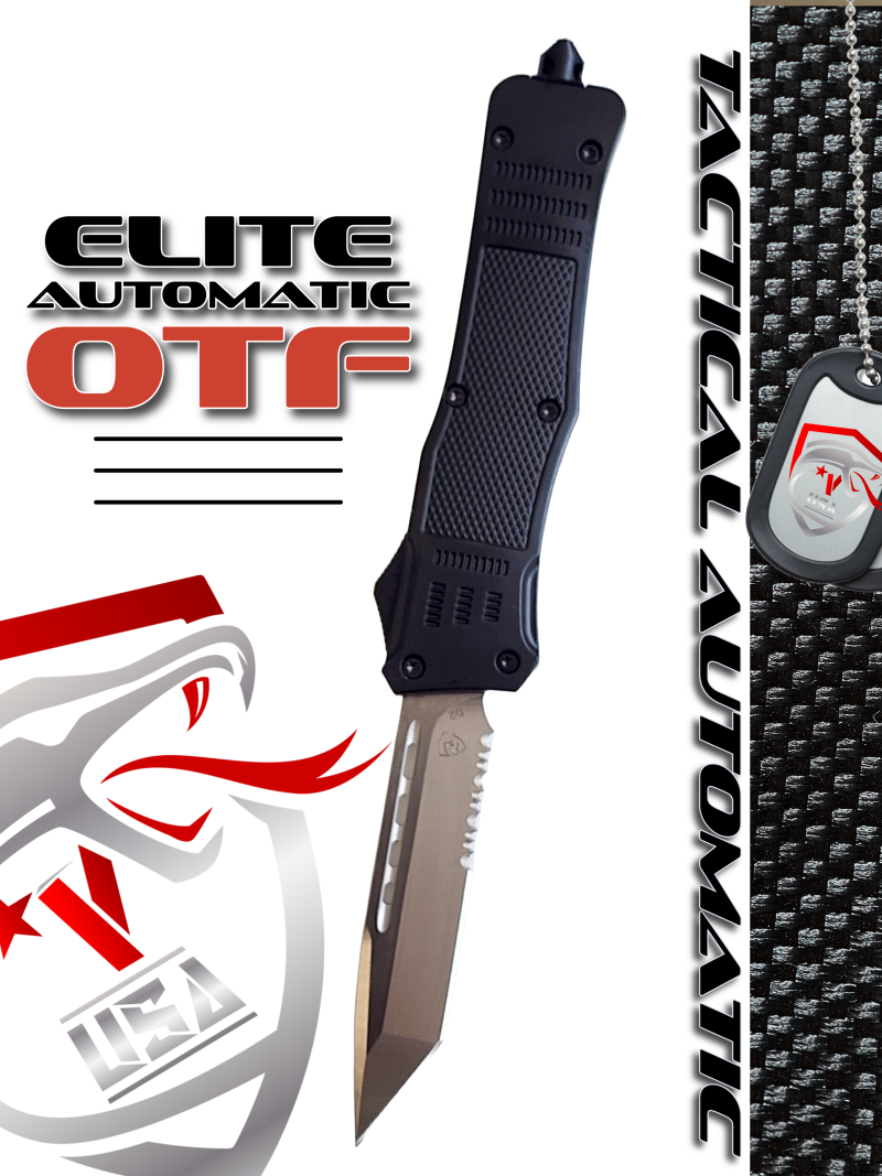 Venom 4TR ELITE Tactical OTF Knife - Black (Satin Tanto Par Ser 3.4").