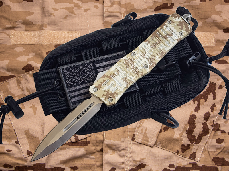 Venom 4TR ELITE Tactical OTF Knife - Desert Camo (Satin Double Edge 3.4").