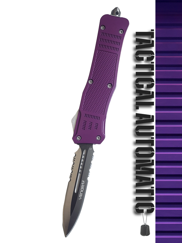 Venom 4TR ELITE Tactical OTF Knife - Purple Defender (Satin Double Edge Par Ser 3.4")