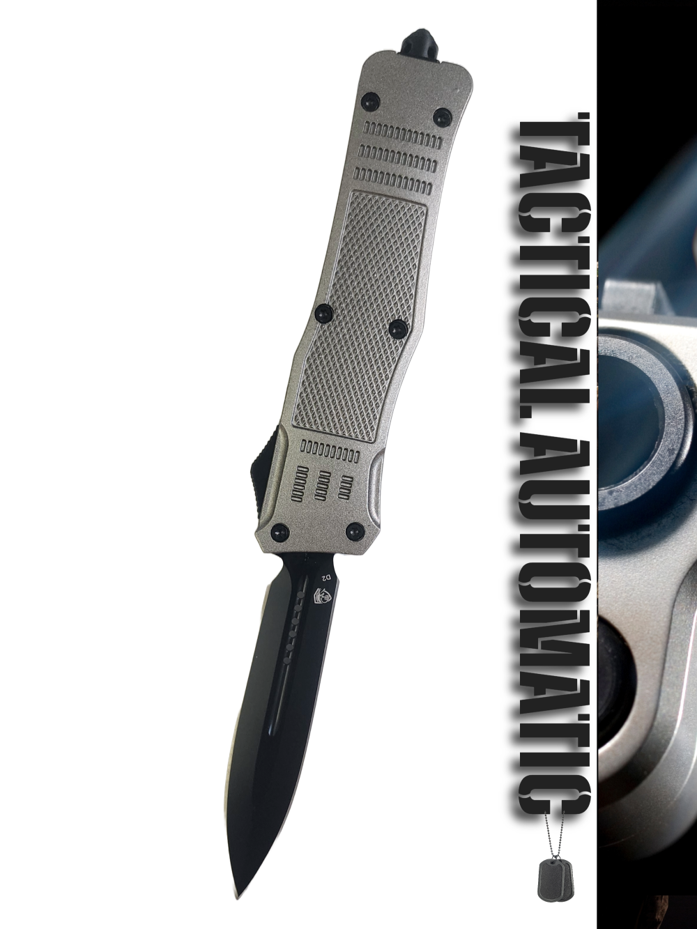 Venom 4TR ELITE Tactical OTF Knife - Silver Ghost (Black Double Edge 3.4").