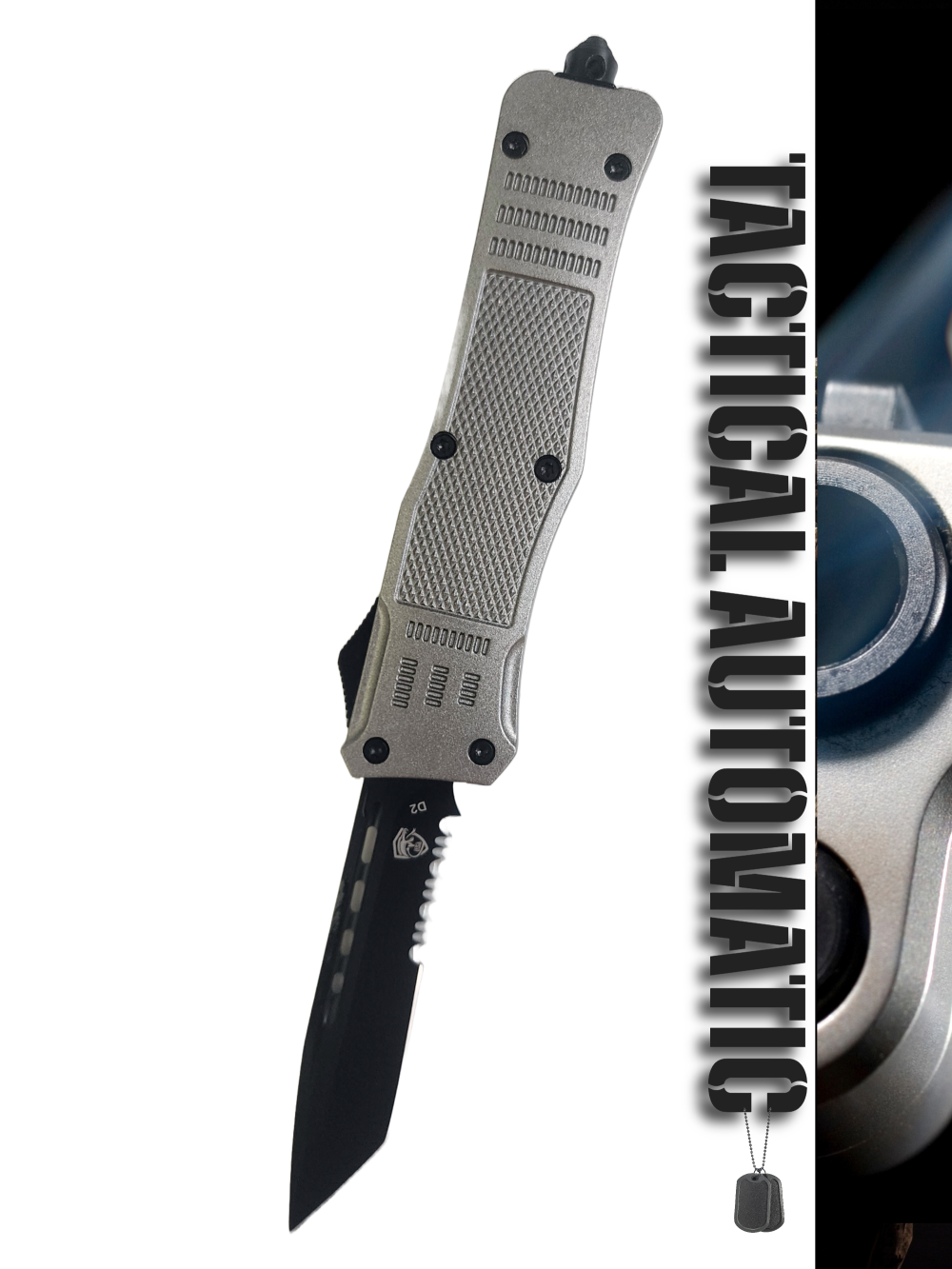Venom 4TR ELITE Tactical OTF Knife - Silver Ghost (Black Tanto Par Ser 3.4").