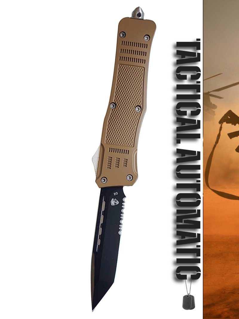 Venom 4TR ELITE Tactical OTF Knife - Tan (Black Tanto Par Ser 3.4").