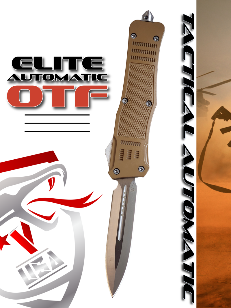 Venom 4TR ELITE Tactical OTF Knife - Tan (Satin Double Edge 3.4").