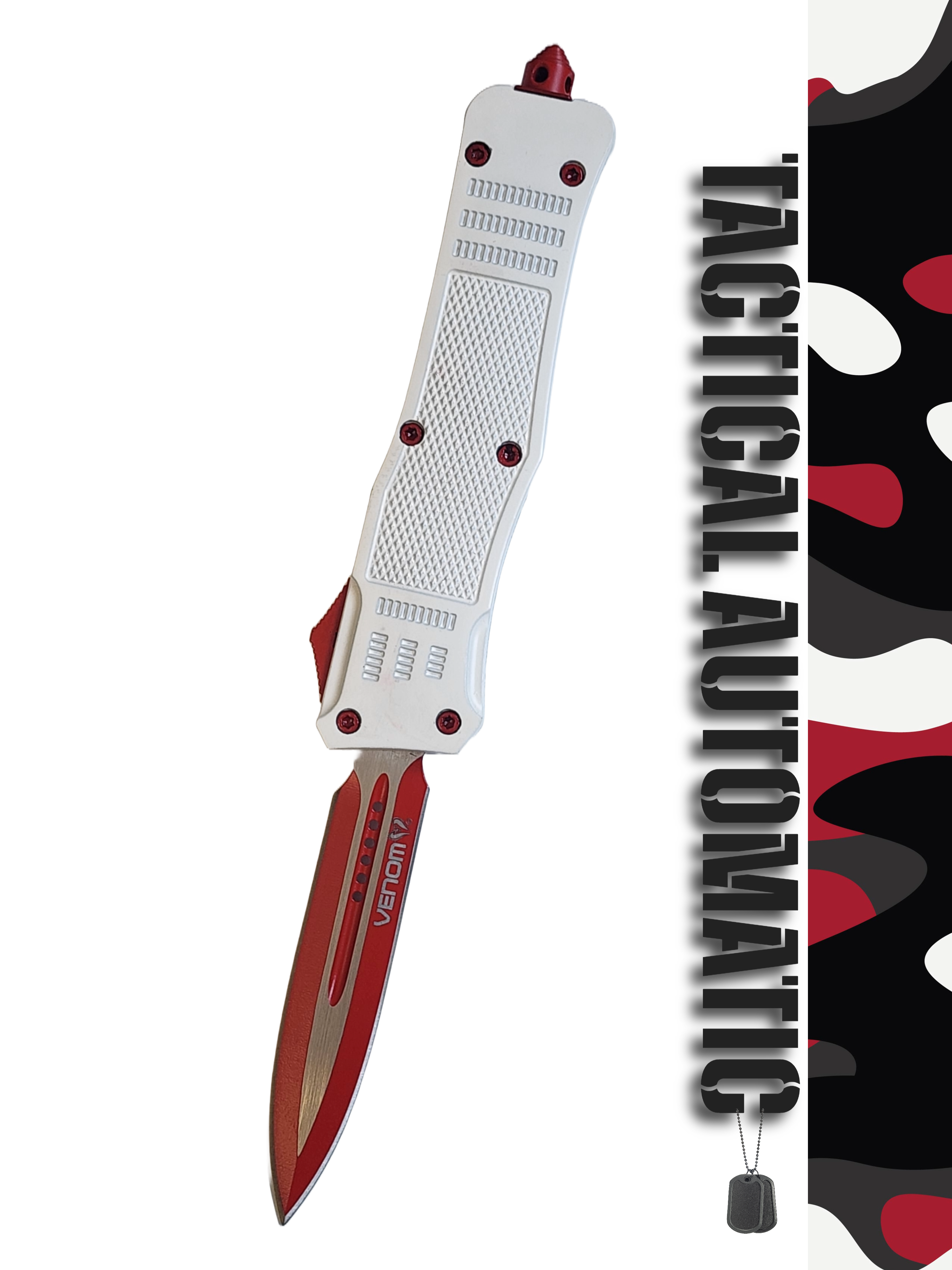 Venom 4TR ELITE Tactical OTF Knife - White (Red Double Edge 3.4").