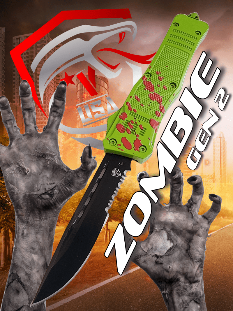 Venom 4TR ELITE Zombie Gen 2 OTF Knife - (Black Drop Point Par Ser 3.4).