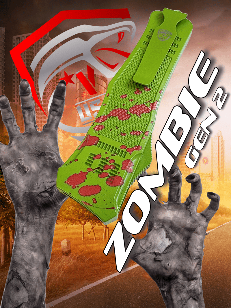 Venom 4TR ELITE Zombie Gen 2 OTF Knife - (Black Drop Point Par Ser 3.4).