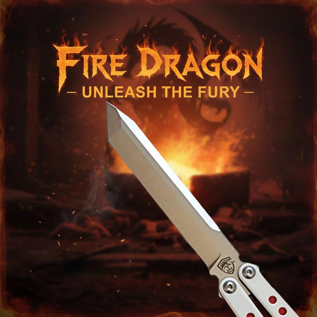 Venom Fire Dragon Balisong knife, G10 White/Red Flake handle, Satin Tanto 4.0-inch blade