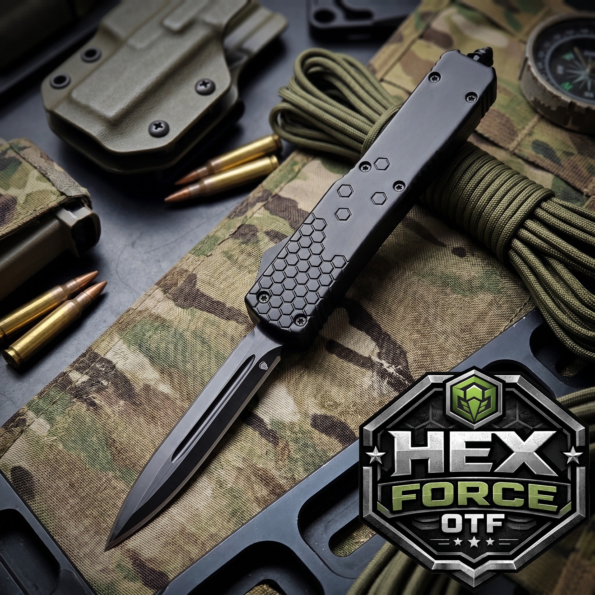 Venom Hex Force OTF Automatic Knife - Black (Black DE 3.25")