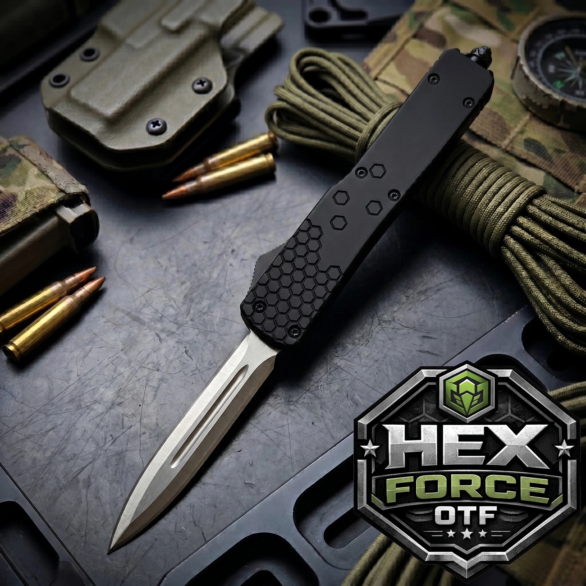 Venom Hex Force OTF Automatic Knife- Black (Satin DE 3.25")