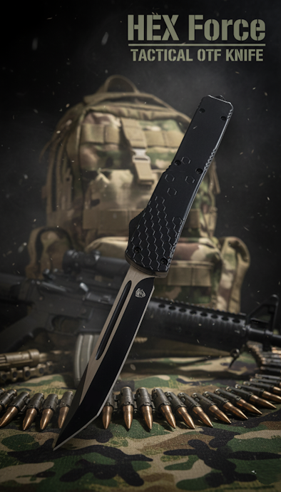 Venom Hex Force OTF knife in black, featuring a 3.25 tanto blade - precision tactical Venom knife