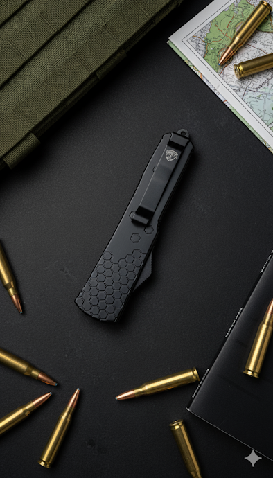Venom Hex Force OTF knife in black, featuring a 3.25 tanto blade - precision tactical Venom knife
