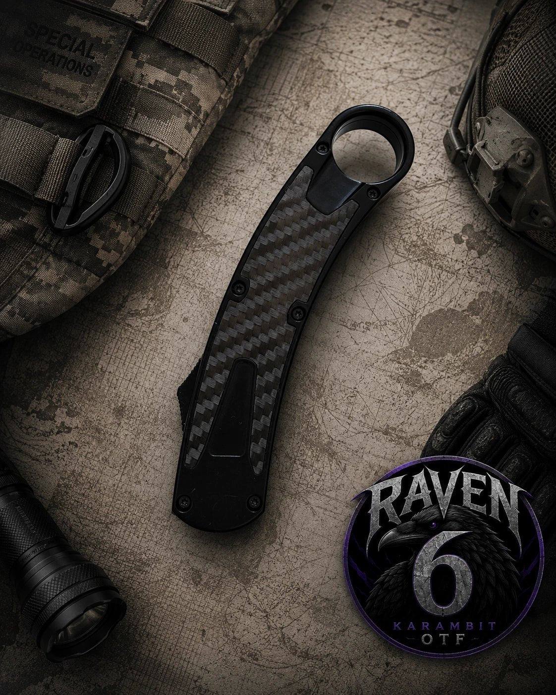 Venom Raven 6 Karambit Carbon Fiber OTF Automatic Knife