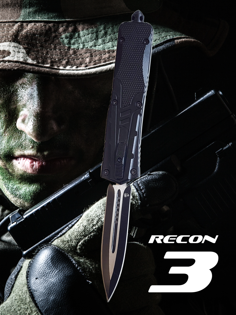 Venom Recon 3 Automatic OTF Knife - Black (Double Edge 3.25").