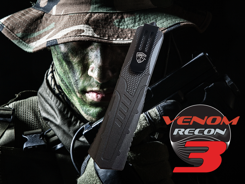 Venom Recon 3 Automatic OTF Knife - Gray (Black Drop Point 3.25").