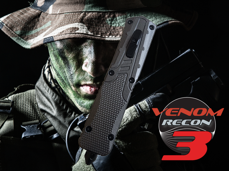 Venom Recon 3 Automatic OTF Knife - Gray (Black Drop Point 3.25").