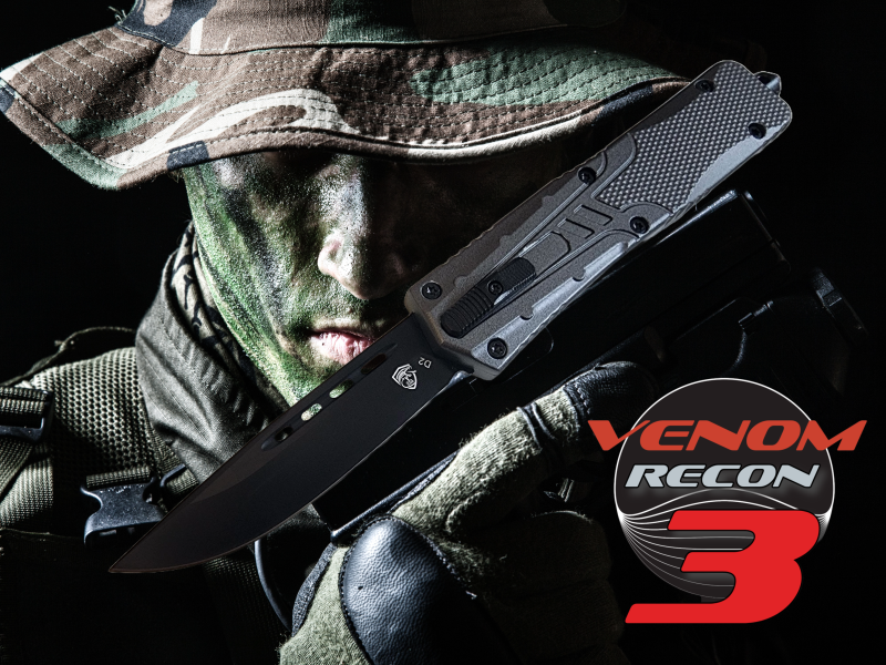 Venom Recon 3 Automatic OTF Knife - Gray (Black Drop Point 3.25").
