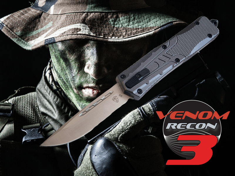 Venom Recon 3 Automatic OTF Knife - Gray (Satin Drop Point 3.25").