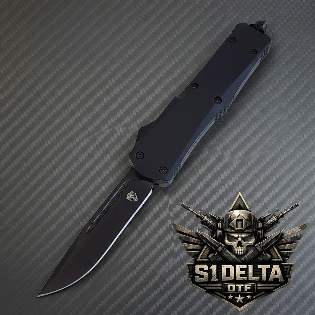 Venom S1 Delta D/A Automatic OTF Knife in sleek black DP finish, a luxury blend of precision and elegance