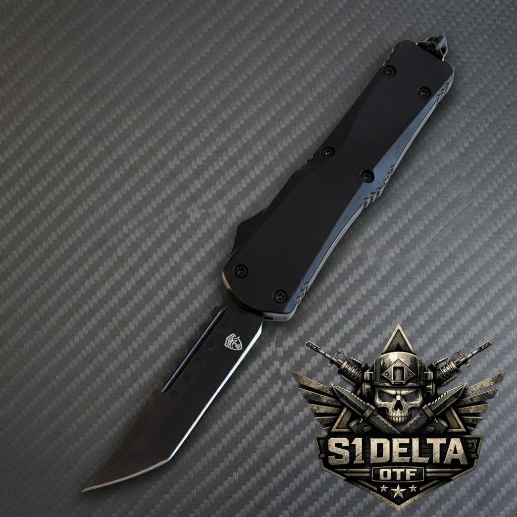 Venom S1 Delta D/A Automatic OTF Knife, sleek black Spartan design, luxury tactical precision knife