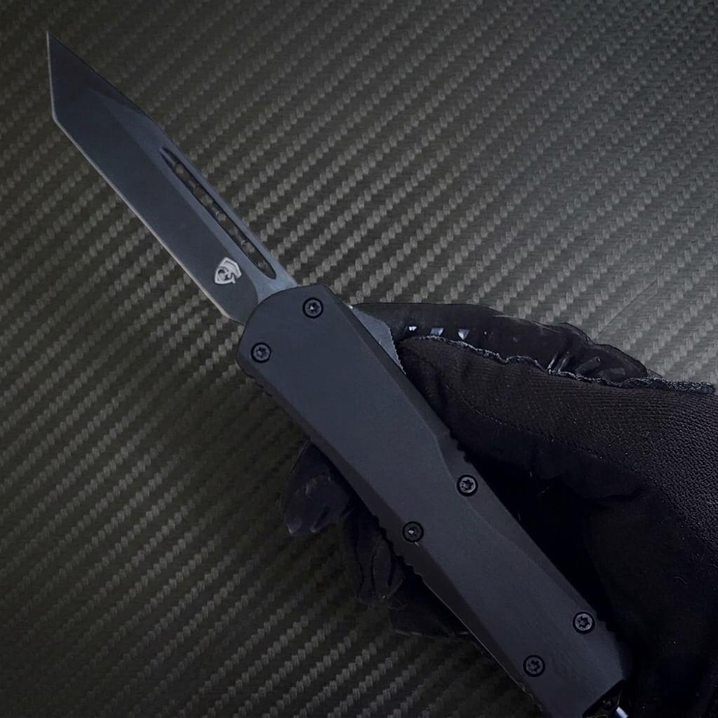 Premium Venom S1 Delta D/A Automatic OTF Knife in sleek black tanto design, perfect for collectors and enthusiasts