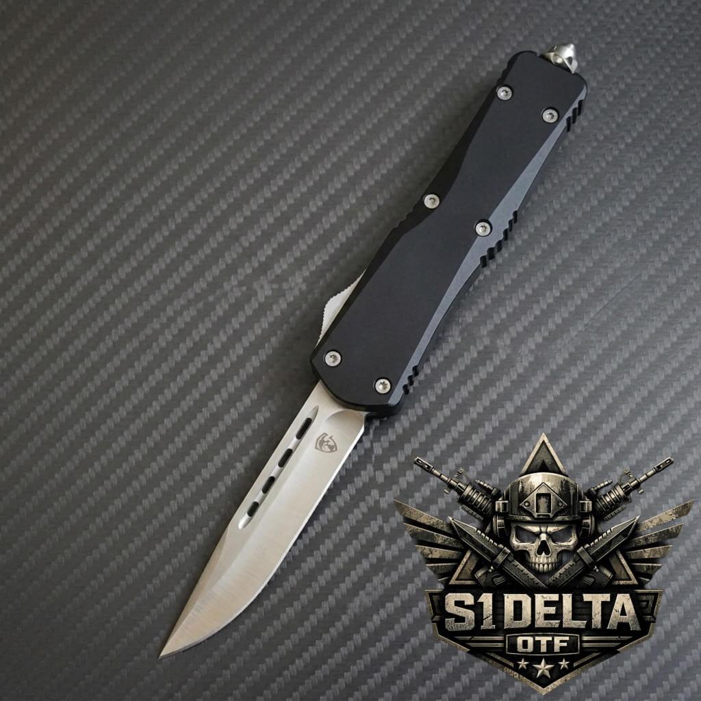 Venom S1 Delta D/A Automatic OTF Knife in Satin DP finish, luxury self-defense blade with sleek venom-inspired design