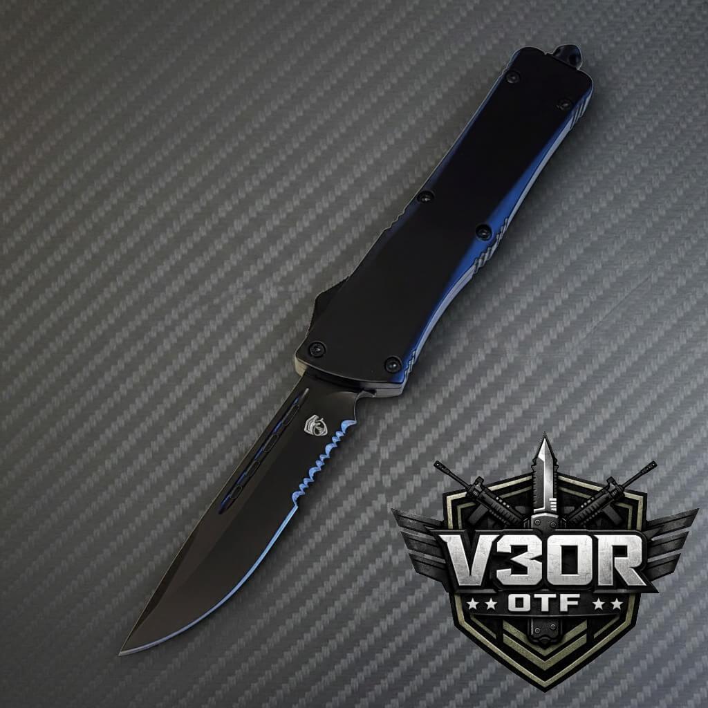Venom V30R Tactical D/A OTF Knife in sleek black, premium luxury design by OTF with Black DP Par Ser finish