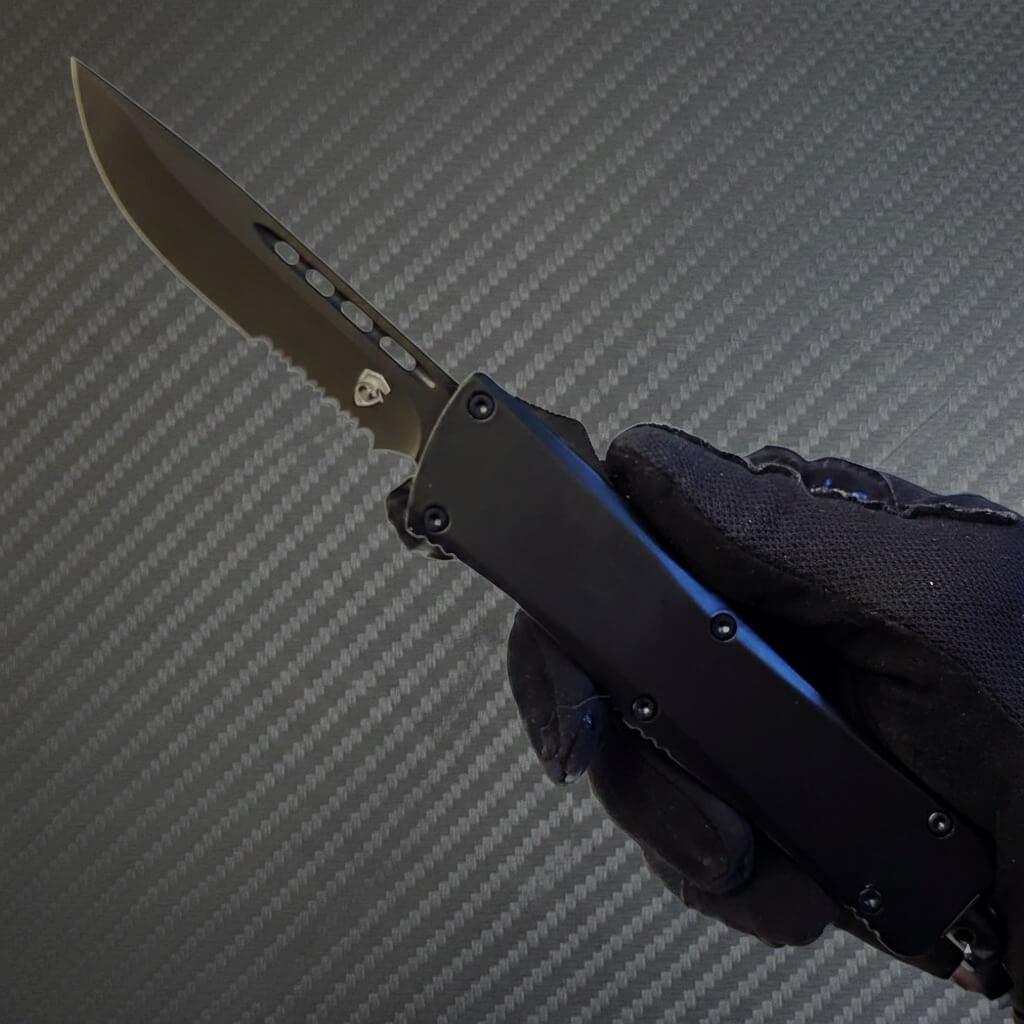 Venom V30R Tactical D/A OTF Knife in sleek black, premium luxury design by OTF with Black DP Par Ser finish