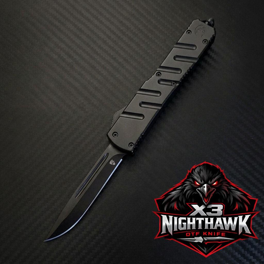 Venom X3 Nighthawk D/A Auto OTF Knife in sleek black finish - premium luxury tactical blade