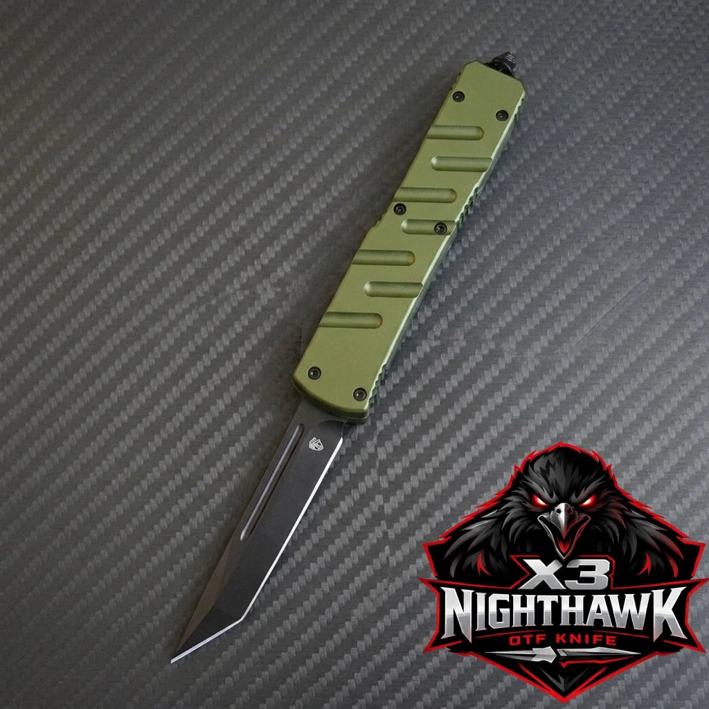 Venom X3 Nighthawk D/A Auto OTF Knife - OD (Black Tanto)
