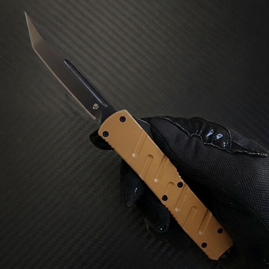 Venom X3 Nighthawk OTF Knife, Tan Black Tanto Blade, D/A Auto Tactical Luxury Knife