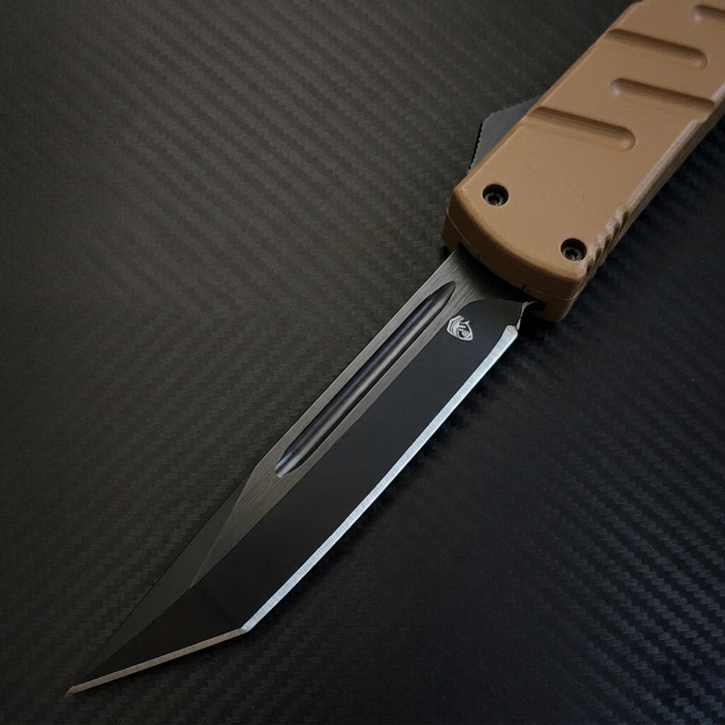 Venom X3 Nighthawk D/A Auto OTF Knife - Tan (Black Tanto)