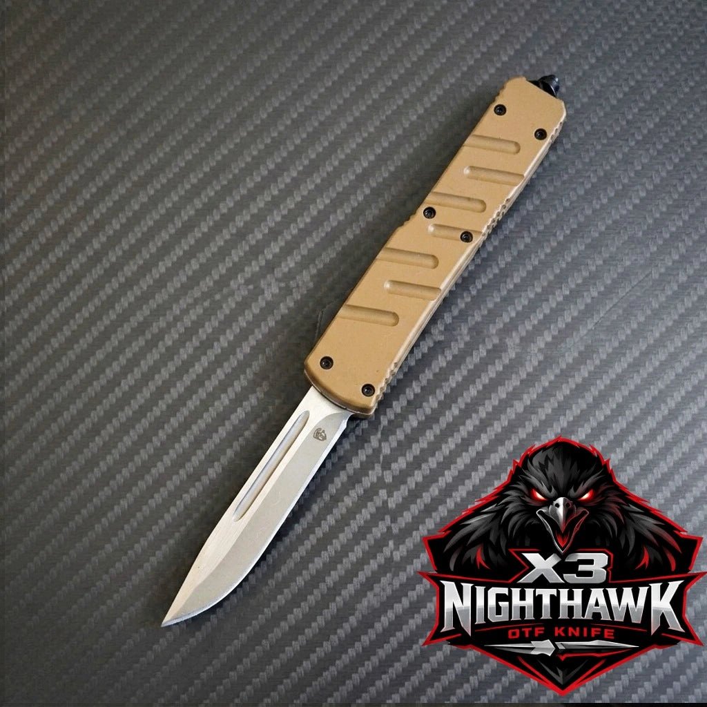 Venom X3 Nighthawk D A Auto OTF Knife Tan Satin DP Venom X3 Nighthawk D A Auto OTF Knife Tan Satin DP