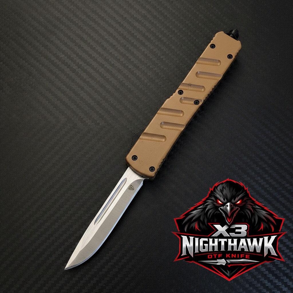 Venom X3 Nighthawk D/A Auto OTF Knife Tan, Satin Tanto Blade for Tactical Luxury
