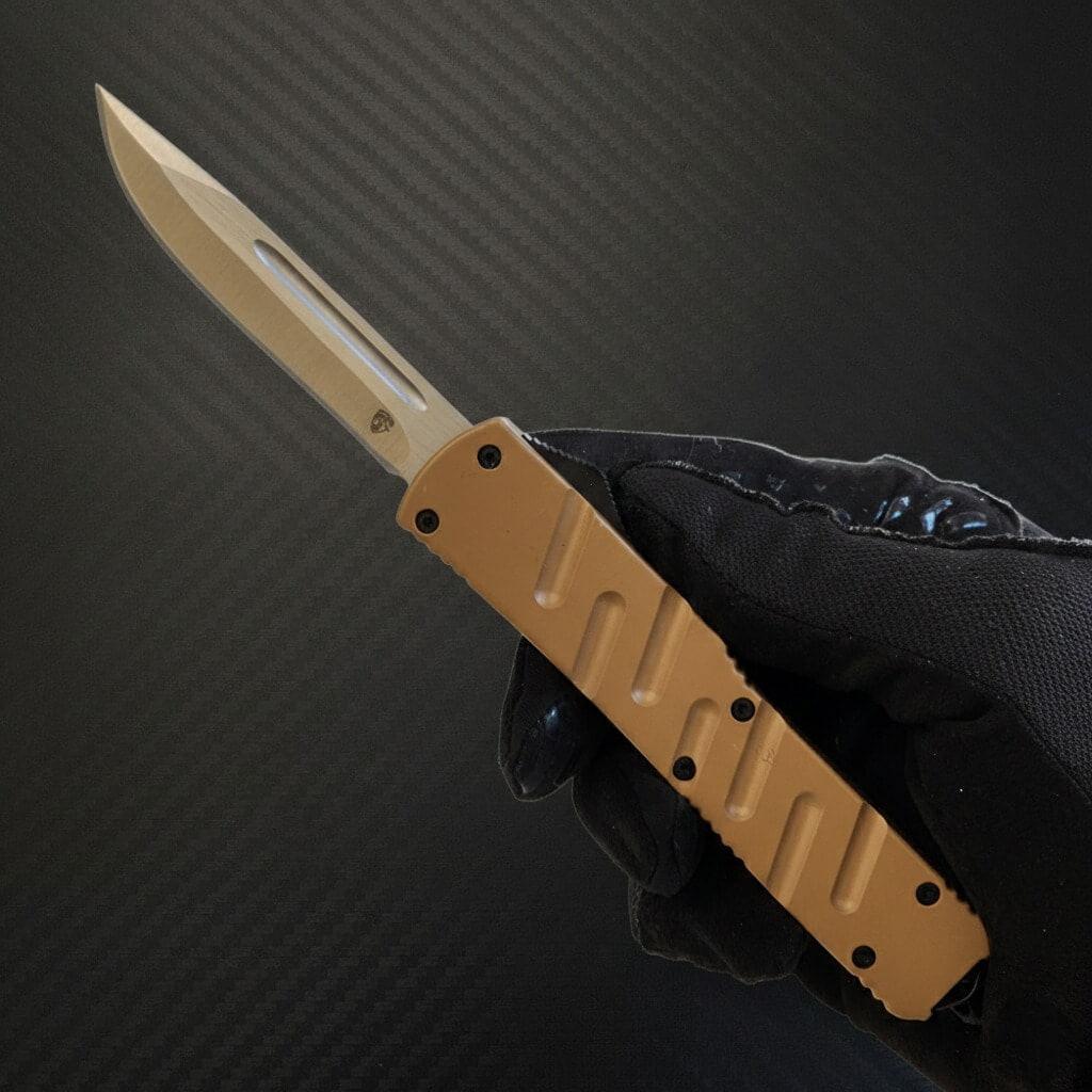 Venom X3 Nighthawk D/A Auto OTF Knife Tan, Satin Tanto Blade for Tactical Luxury