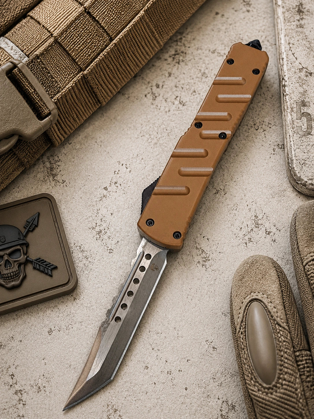 Venom X3 Nighthawk OTF Automatic Knife - Tan (3.25" Satin Spartan)