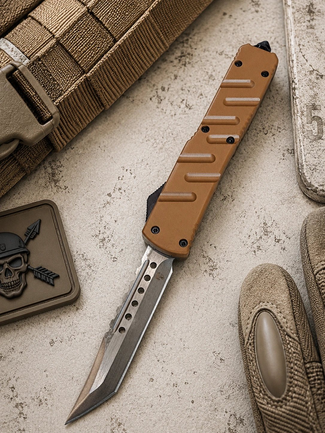 Venom X3 Nighthawk OTF Automatic Knife - Tan (3.25" Satin Spartan)