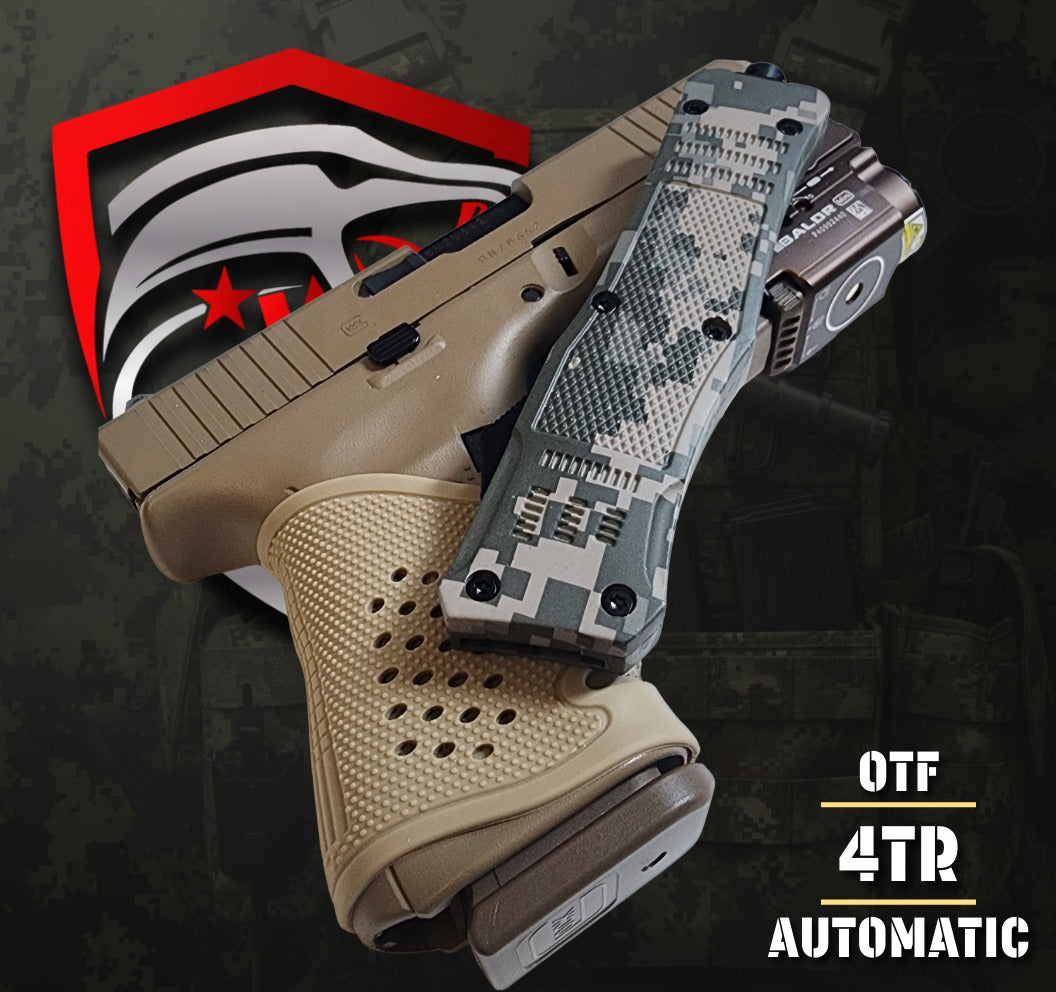 Venom 4TR ELITE OTF Knife in ACU Camo, precision craftsmanship for tactical use and outdoor durability