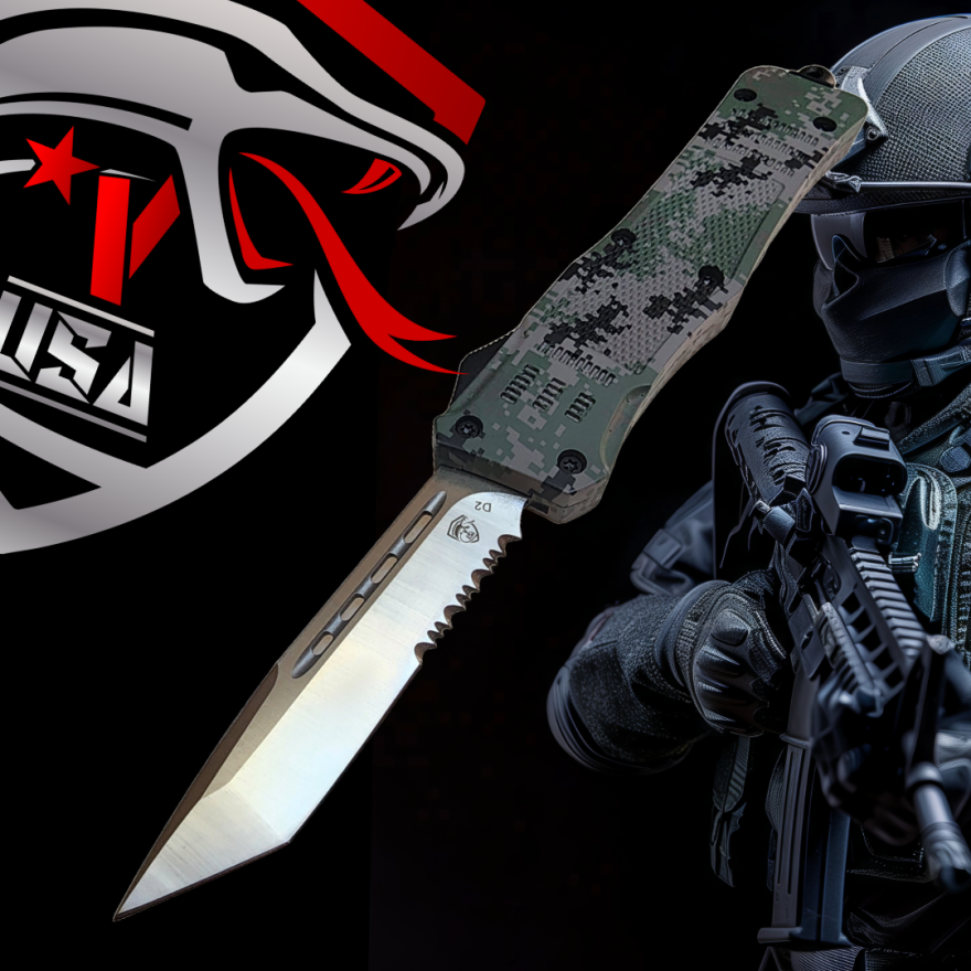 Venom 4TR ELITE Tactical OTF Knife - Recon Camo (Satin Tanto Par Ser 3.4").