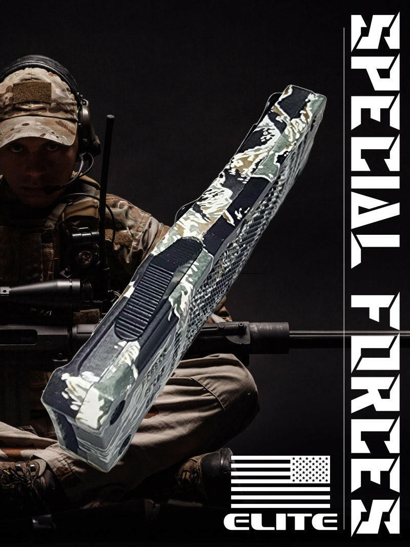 Venom 4TR ELITE Tactical OTF Knife - Tiger Camo (Black Double Edge 3.4").