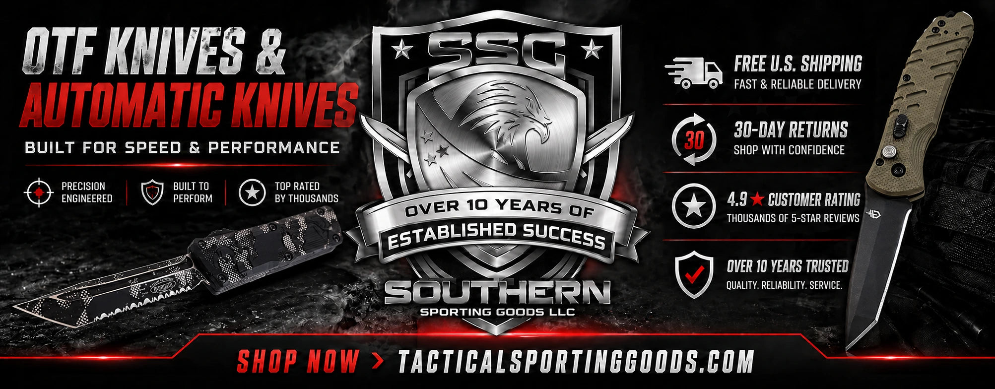 Automatic knives for sale from Southern Sporting Goods featuring OTF and folding automatic knives