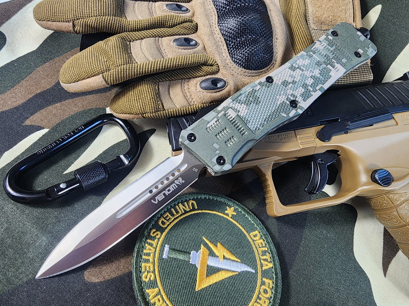 Camouflage Tactical Autmatoc Knife from Venom