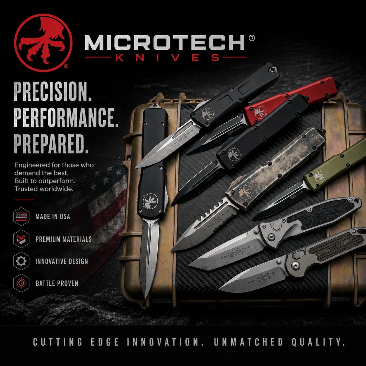 Microtech Knives collection featuring premium OTF automatic knives and tactical folding knives for sale in the USA at Southern Sporting Goods LLC