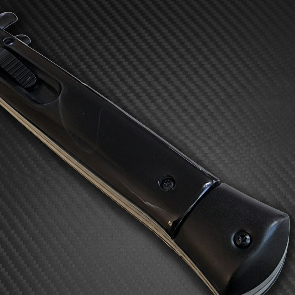 11" Italian Mafia D/A Stiletto OTF Knife - Fractured Onyx - Polished Plain Bayonet