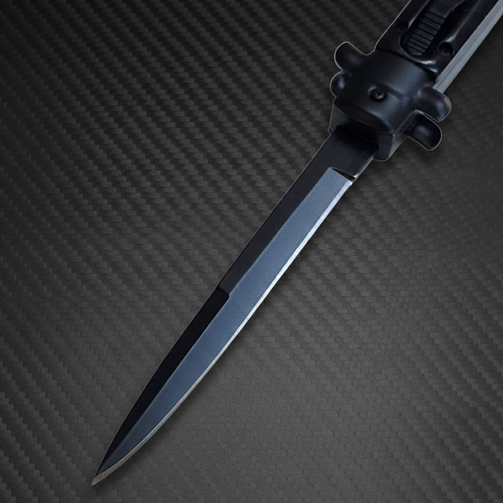 11" Italian Mafia D/A Stiletto OTF Knife - Fractured Onyx - Black Plain Bayonet