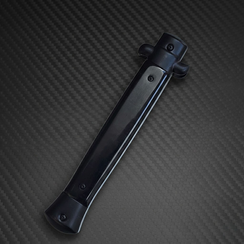 11" Italian Mafia D/A Stiletto OTF Knife - Fractured Onyx - Polished Plain Bayonet