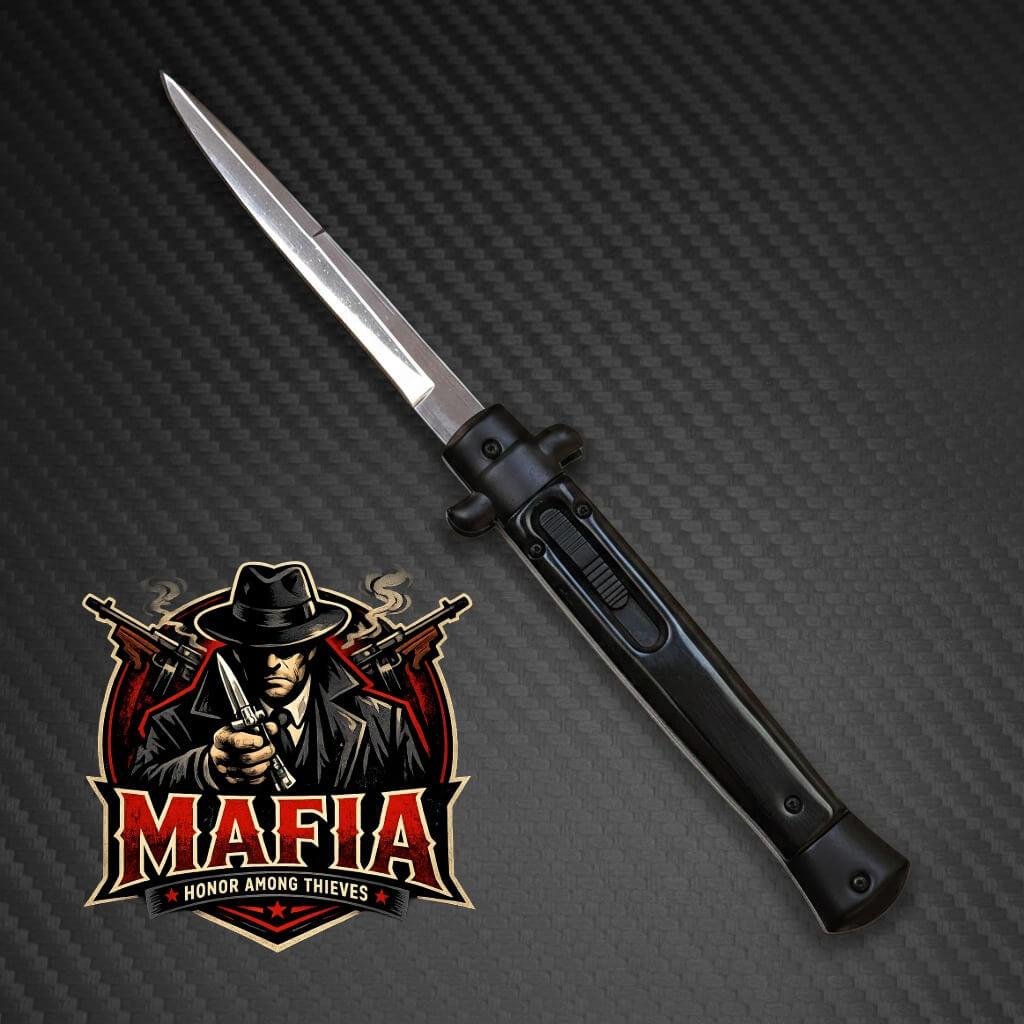 11" Italian Mafia D/A Stiletto OTF Knife - Fractured Onyx - Polished Plain Bayonet