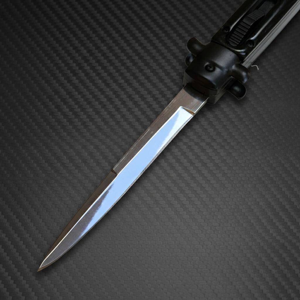 Luxury Italian Mafia 11 Stiletto D/A OTF Knife in Fractured Onyx with Polished Bayonet - Elegant, Exclusive Collectible