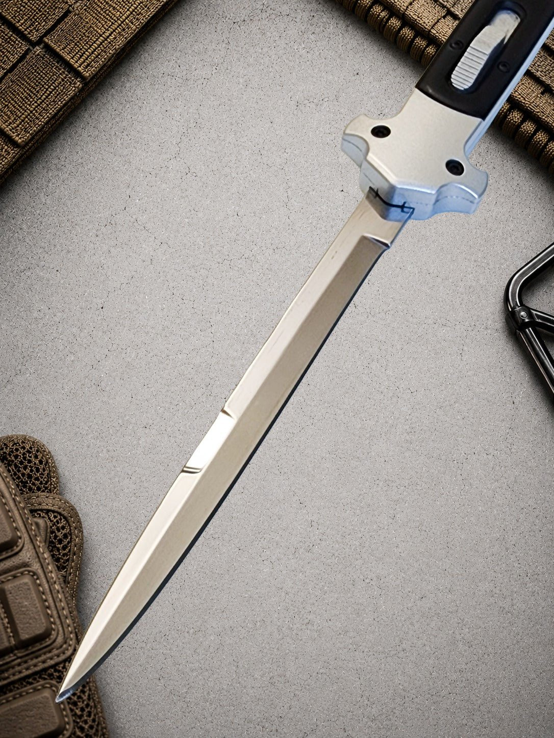 13 Tactical DA Stiletto OTF Knife - BlackSilver (Satin Plain Bayonet)